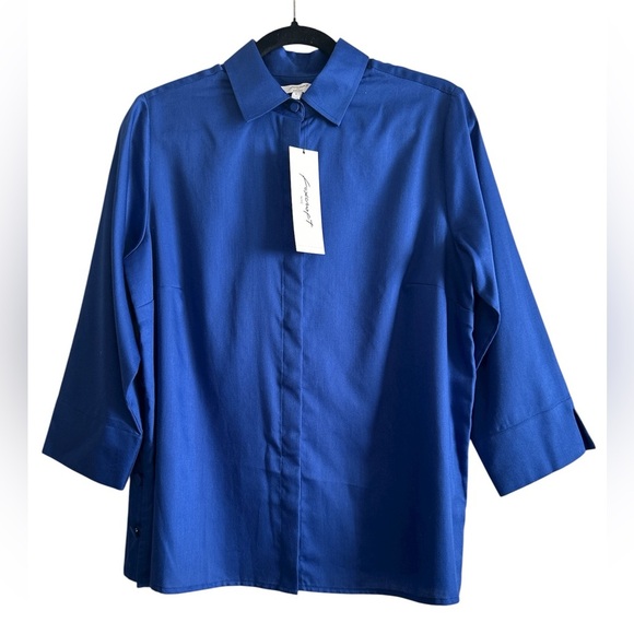 Women’s Foxcroft Beatrice 3/4 Sleeve Sapphire Button Down Shirt Size Small - Picture 1 of 4